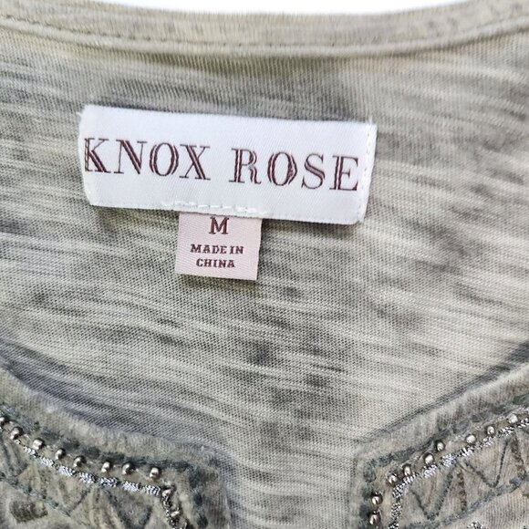 Knox Rose Embroidered Babydoll Top Women M Beaded‎ Garment Dyed Green - Picture 5 of 11